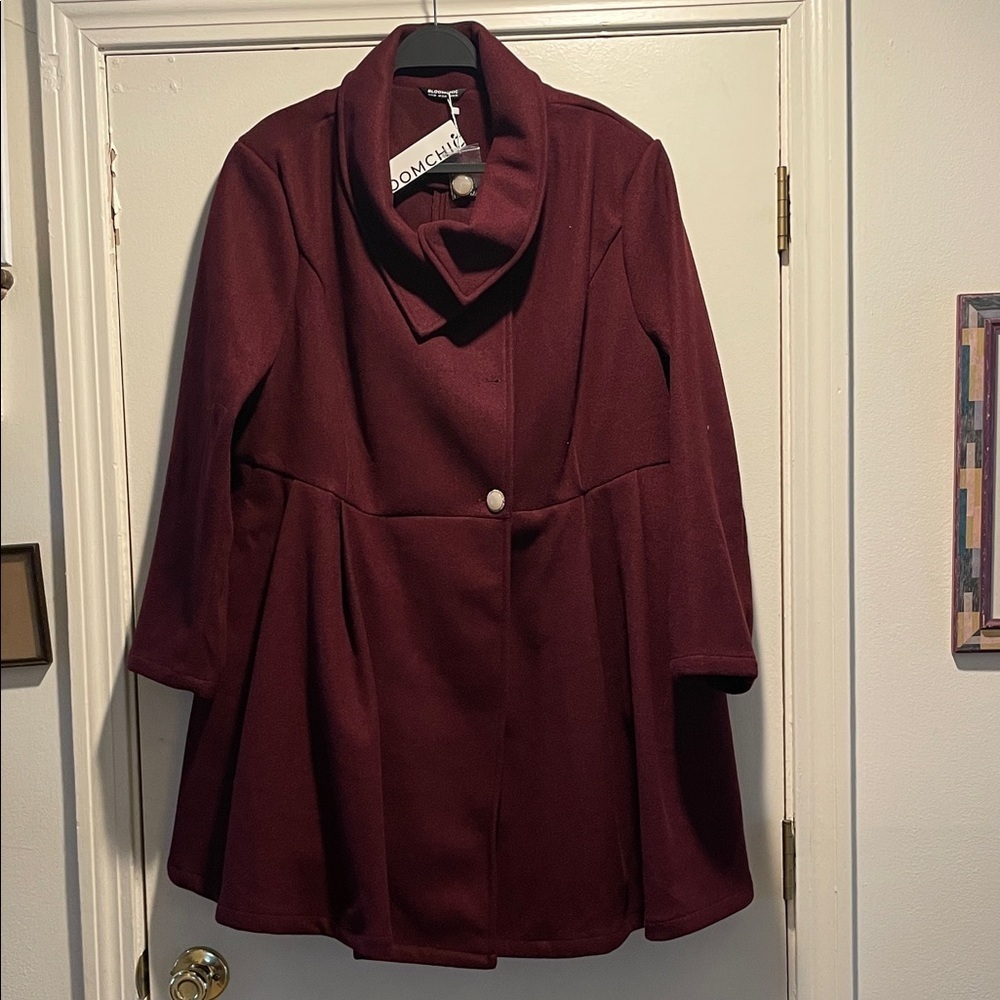 BloomChic Burgundy Asymmetric Lapel A-Line Cape Coat